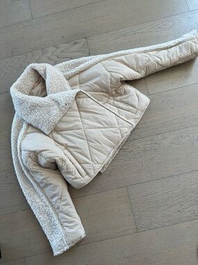 Women's Cream Quilted Teddy Jacket with Sherpa Trim